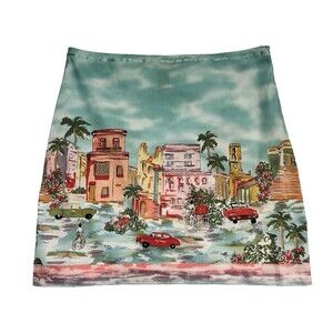 Van Heusen Skirt Women's 16 1950's Italian City Scene Short Side Zip Art to Wear